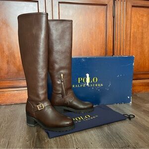 $748 BRAND NEW IN BOX  Polo Ralph Lauren Brown Women's Riding Leather Boot 8B